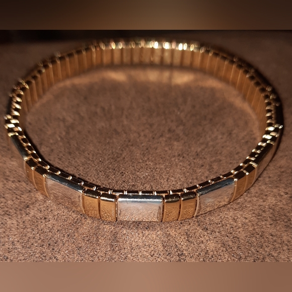 Vintage two tone stretch bracelet, art deco style metal - Picture 3 of 10